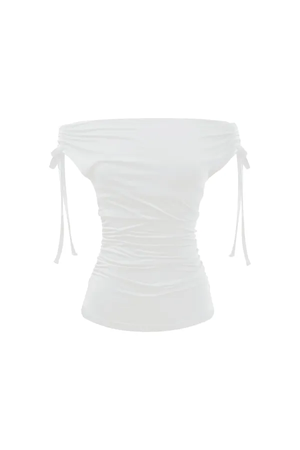 LILY OFF-SHOULDER SHIRRING TOP / IVORY