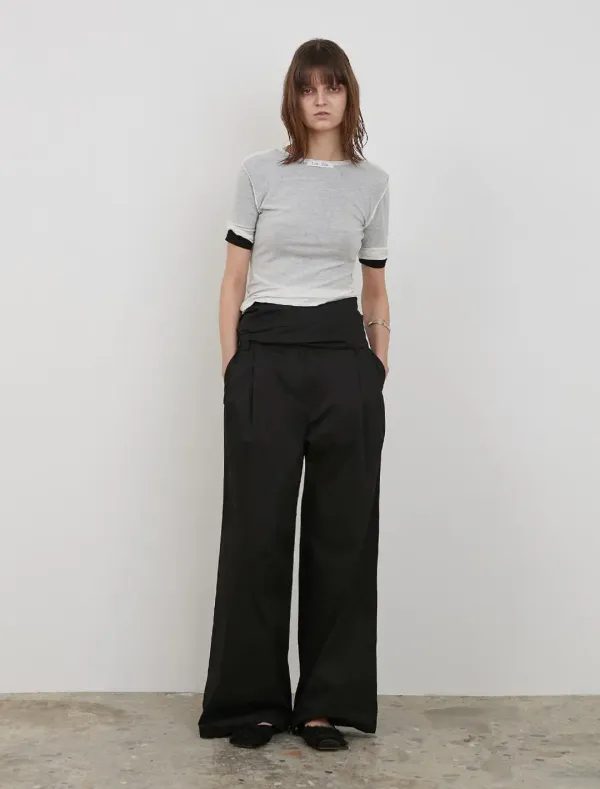 BELTED DROP COTTON PANTS [BLACK]