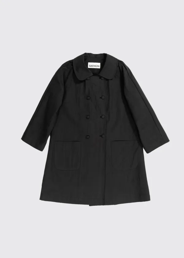 DOUBLE TINY ORGANIC TRENCH COAT - BLACK