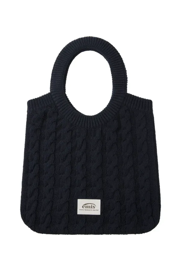 CABLE COTTON KNIT BAG-NAVY