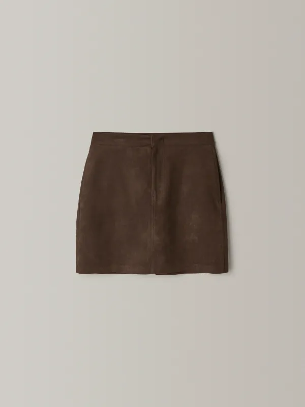 스웨이드 미니 스커트_brown