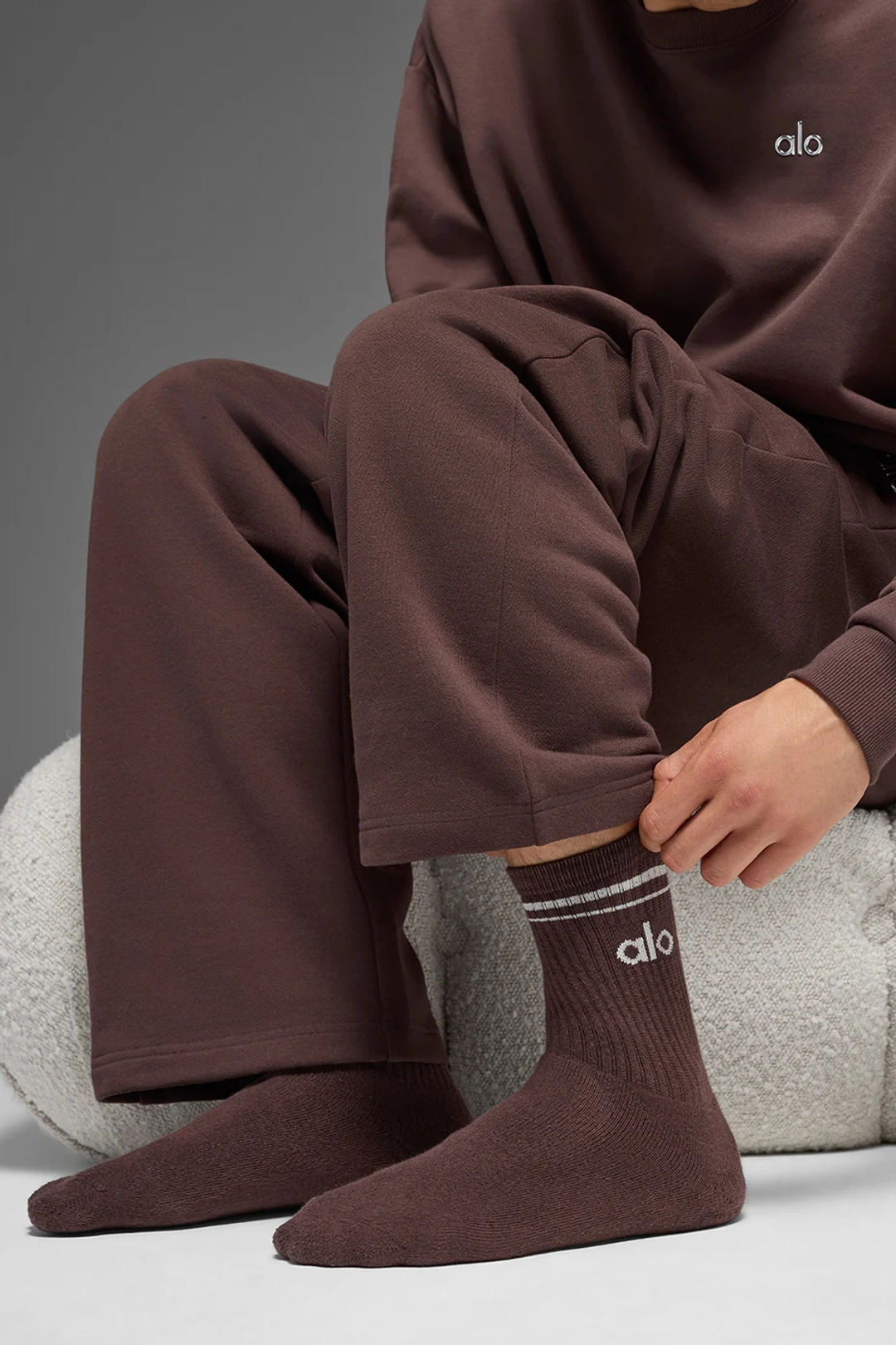 알로요가 Unisex Half-Crew Throwback Sock - Brownstone/White 상품 이미지 2