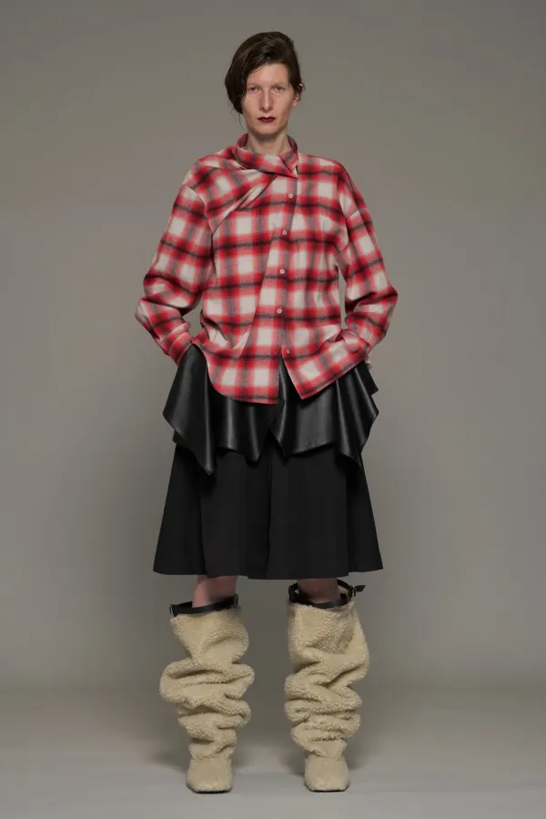 FW26 RED CHECK ASYMMETRIC RELAXED SHIRT