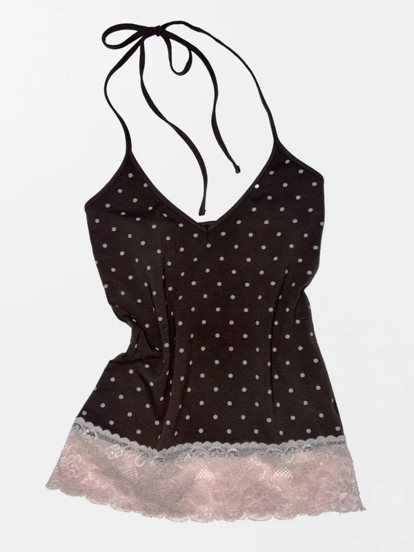 Dot Lace Halter Top Brown