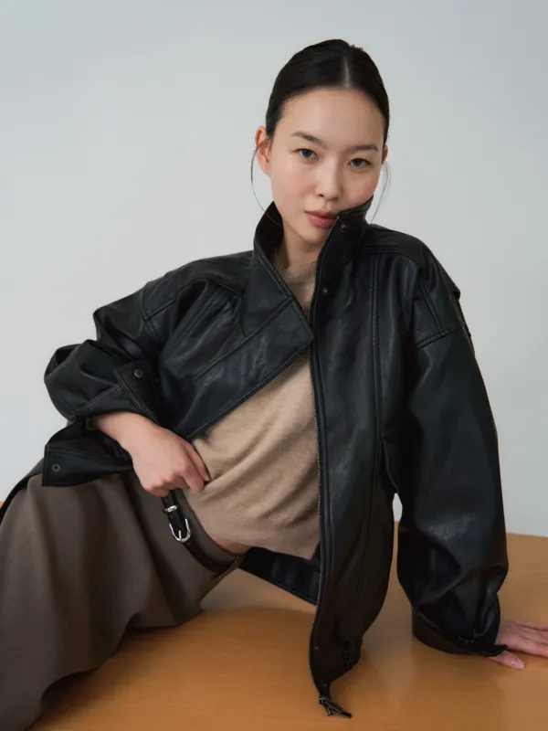 [1차ㅣ10/8 목 오후7시오픈] HIGH NECK leather jacket / 블랙