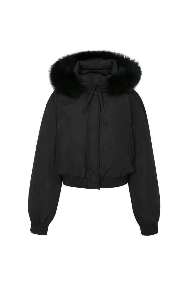FOX FUR DOWN JACKET black