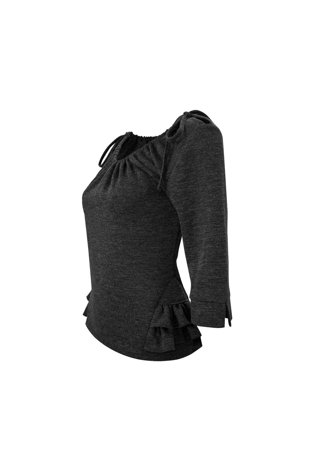 체메씨 SHIRRED MID-SLEEVE FRILL TOP (CHARCOAL) 상품 이미지 2