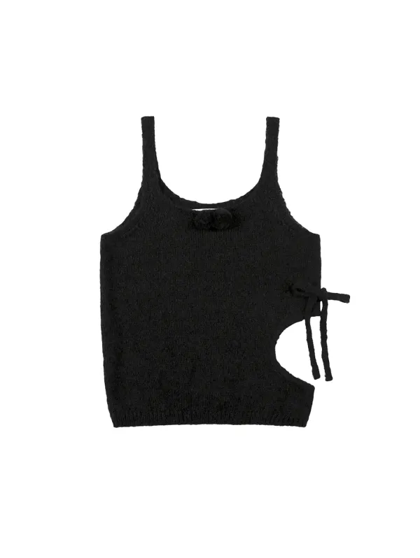 CUT-OUT RIBBON KNIT TANK [BLACK]