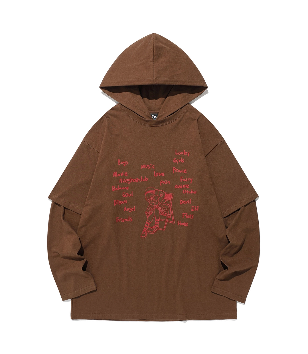 나이스고스트클럽 think layered l/s hoodie[brown] 상품 이미지 2