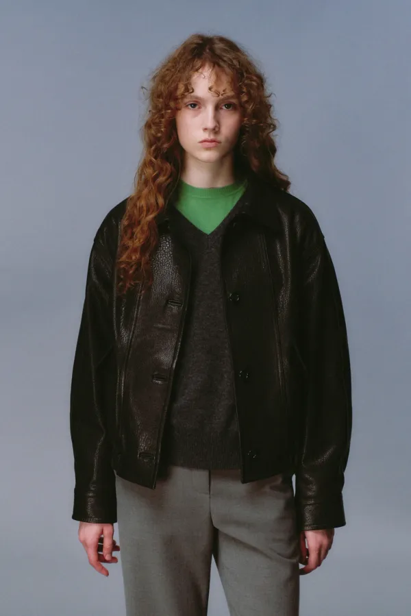 [Exclusive] Lambskin Leather Blouson Jumper_Black