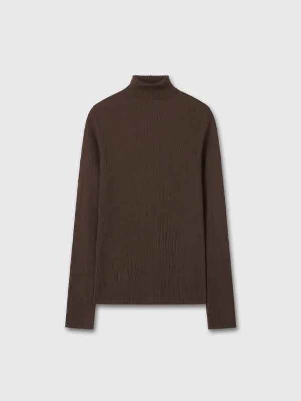 (W) SLIM-FIT RIBBED TURTLENECK_ BROWN