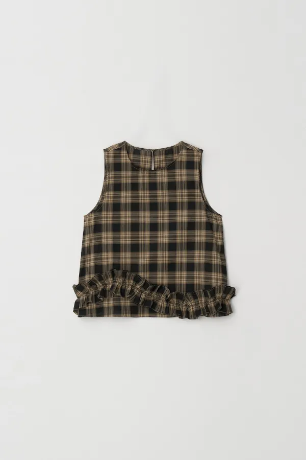 Check Ruffled Blouse (brown)