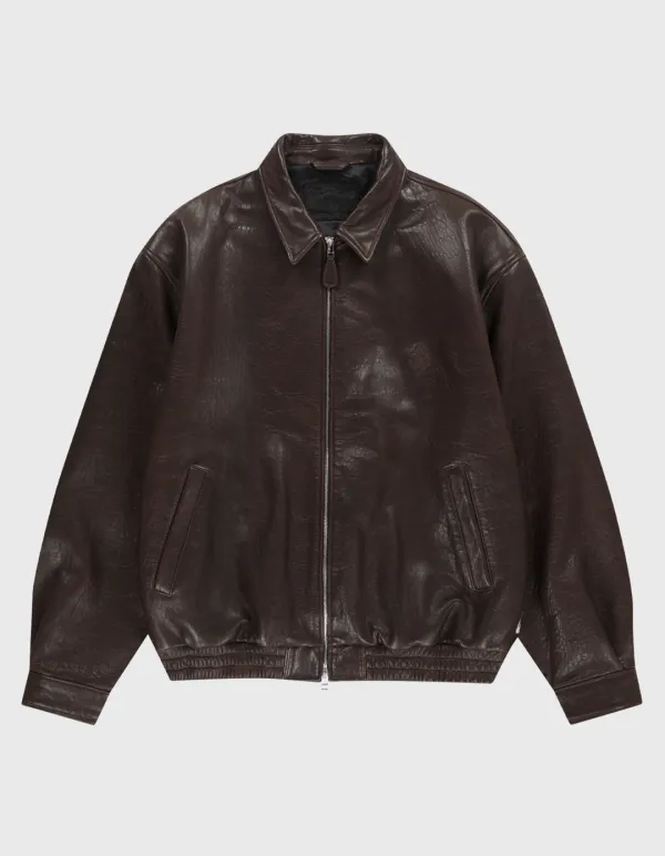 CREST LEATHER BLOUSON JACKET / Brown