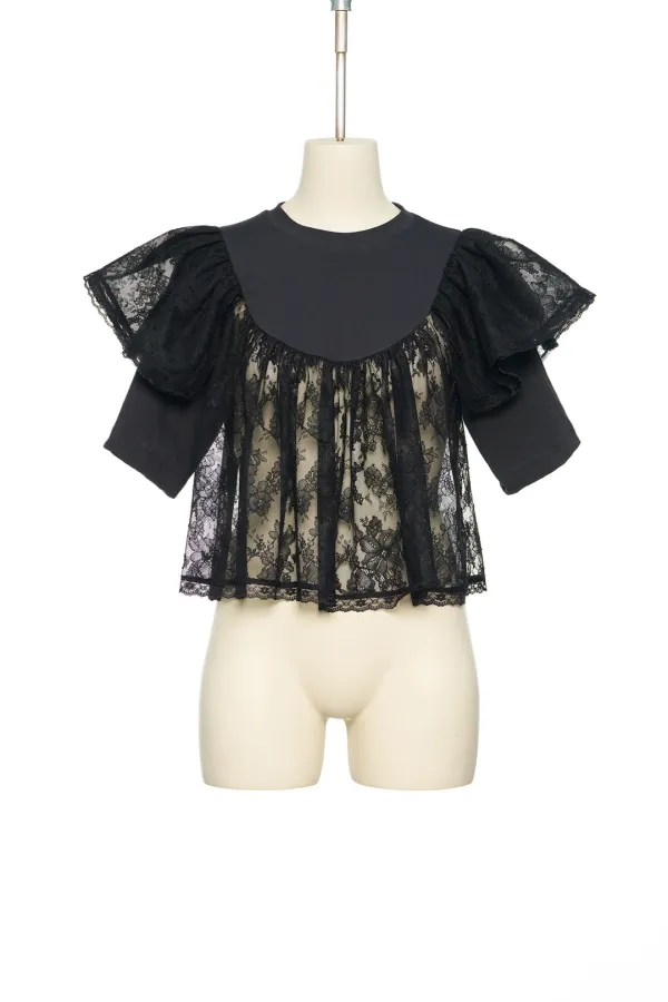 PS26 BLACK CROPPED LACE LAYERED TOP