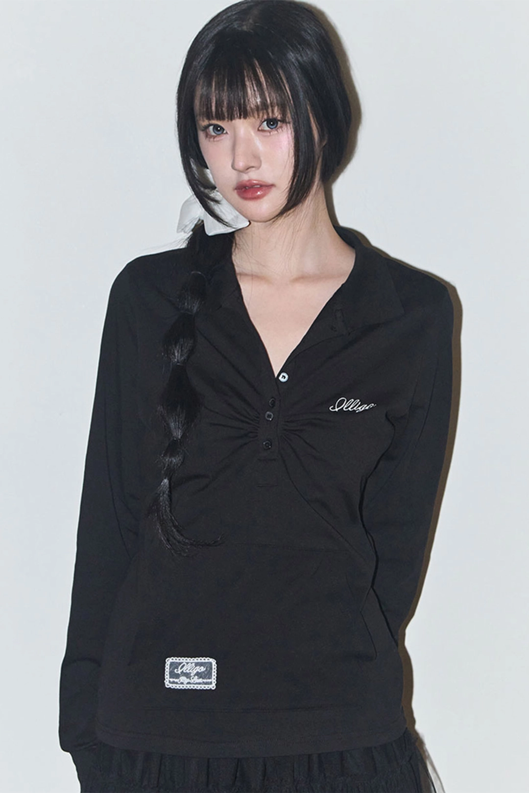 일리고 오픈 카라 롱슬리브 블랙 상품 이미지 1