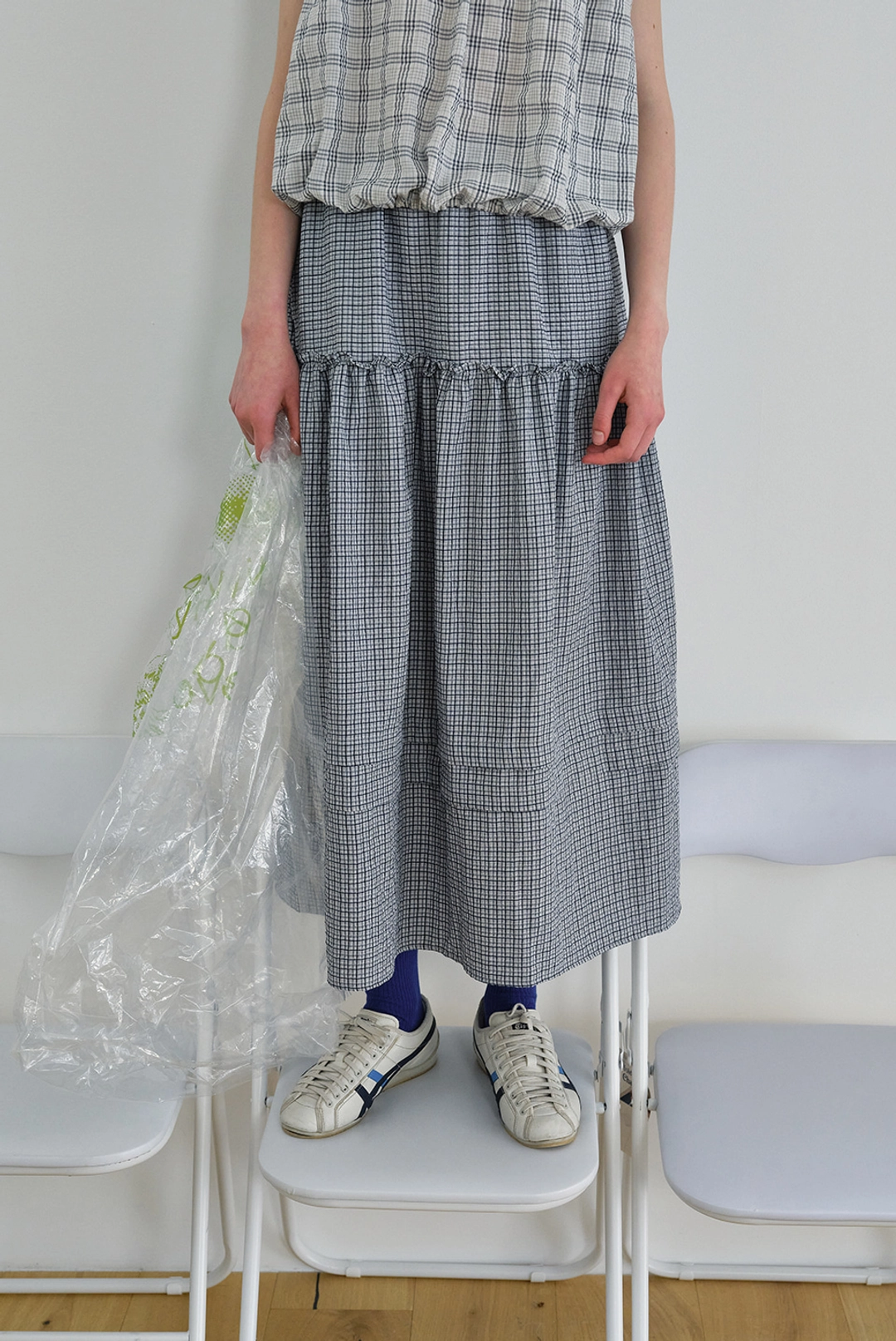 브렌다 브렌든 koen long skirt - navy check 상품 이미지 2