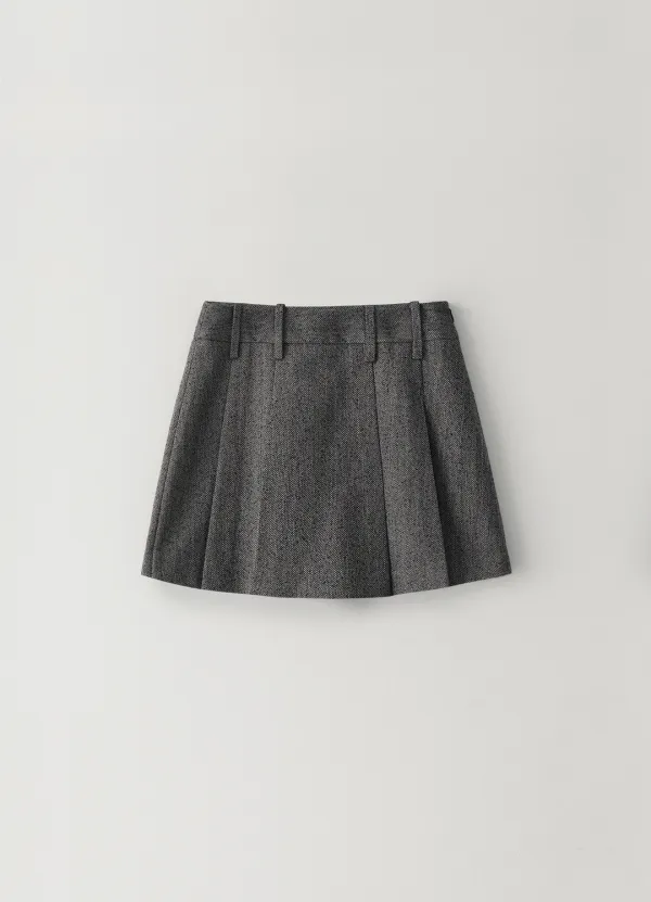 Herringbone Pleated Skirt-Pants - Darkgray