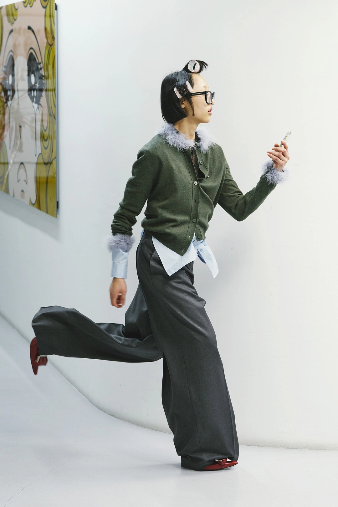 푸쉬버튼 FW25 UNDERLINE DARK GRAY WIDE PANTS 상품 이미지 2