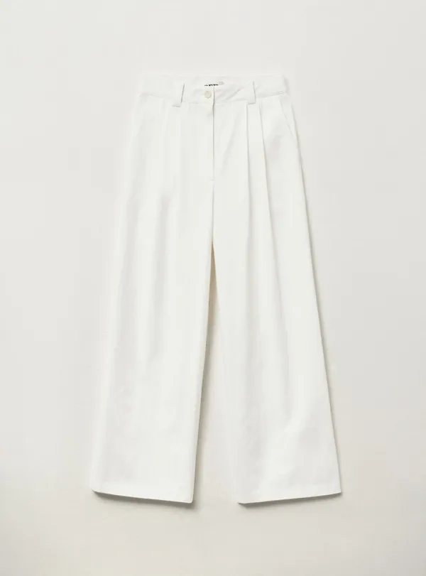 NATURAL COTTON WIDE PANTS