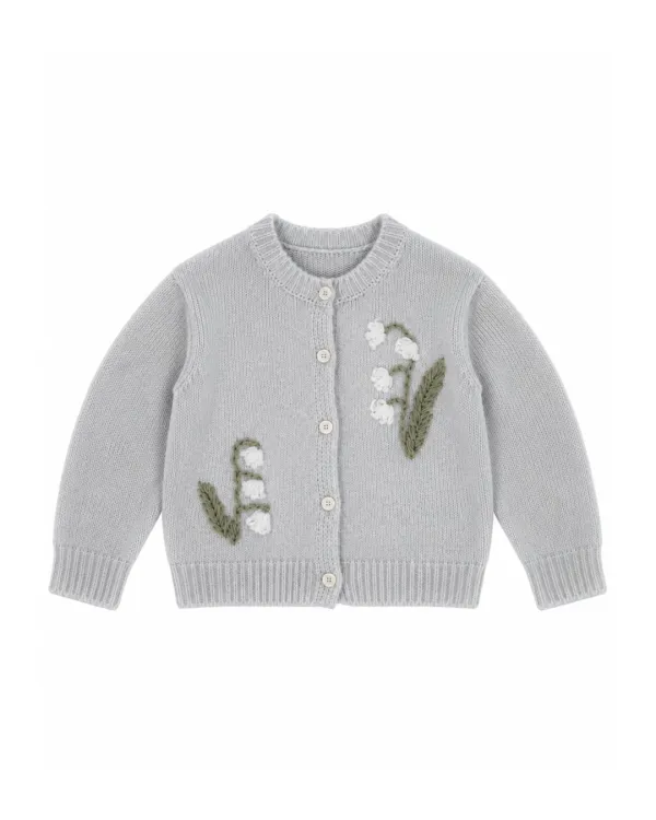 flétta Lily of the Valley Applique Cardigan_Gray
