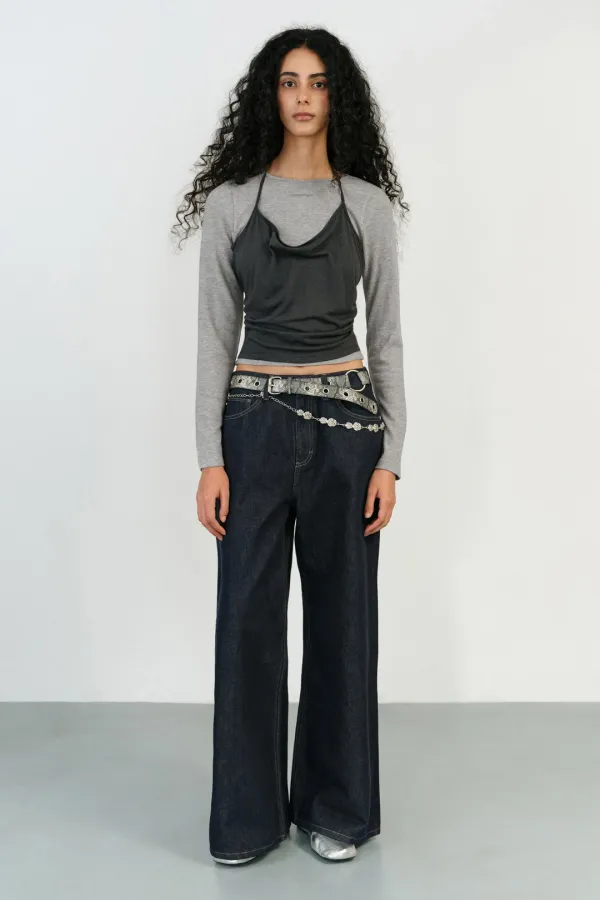 LOW RISE BUCKLE DENIM - INDIGO