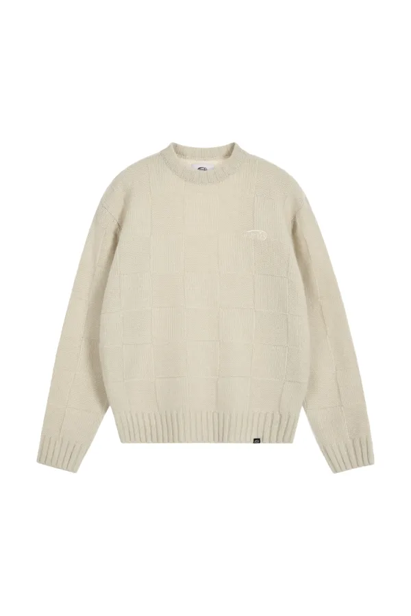 CHECK KNITTED PULLOVER-IVORY