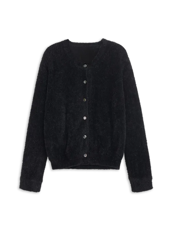 TINSEL BUTTON CARDIGAN (BLACK)