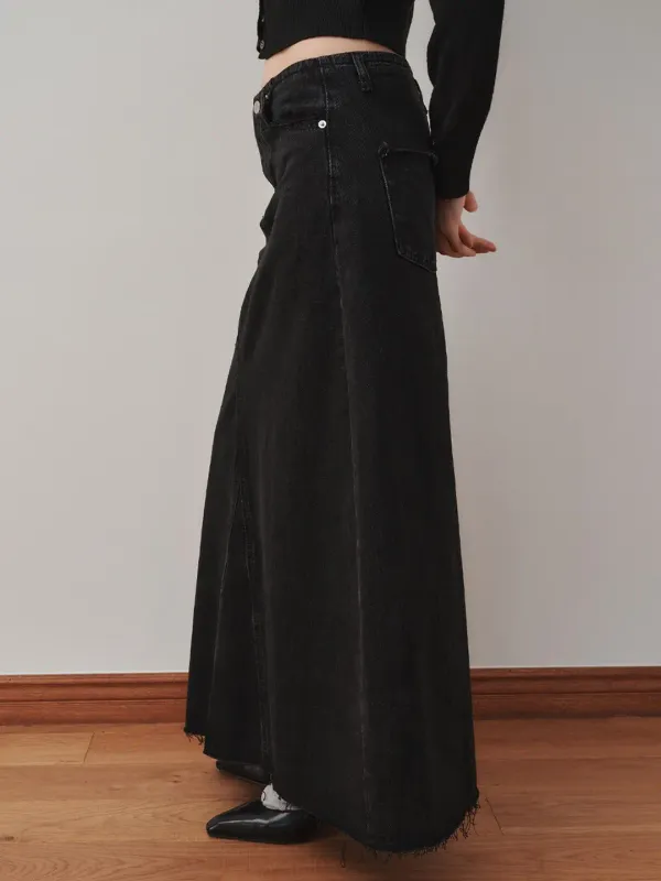 [PLZPROJECT][5차]MAXI DENIM SKIRT, BLACK