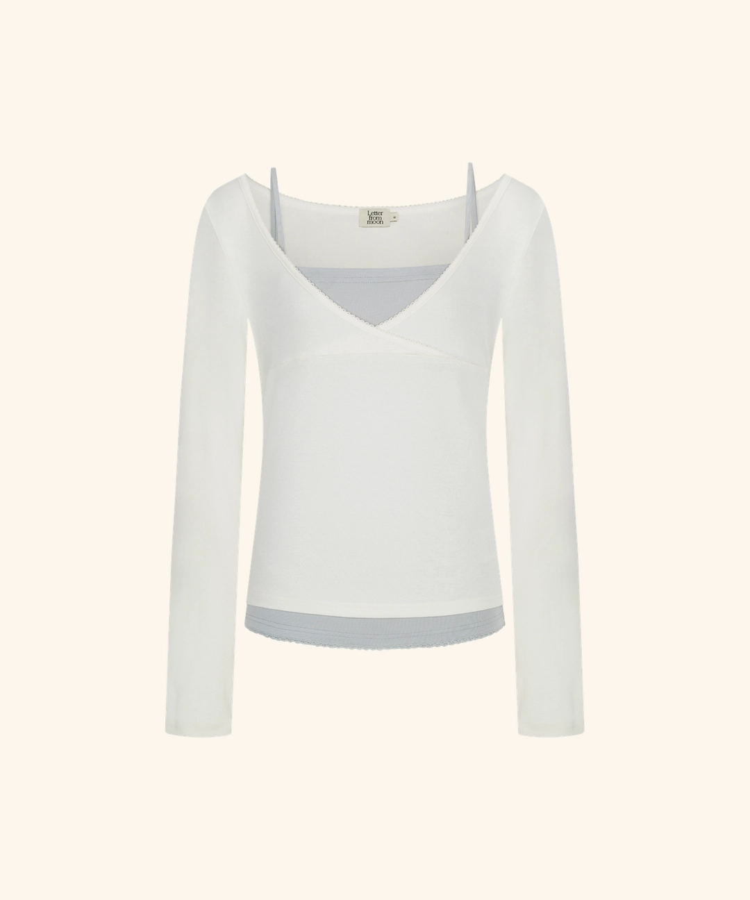 레터프롬문 [M 9/21 순차배송] Overlap Lace V-Neck Set (Cream) 상품 이미지 1