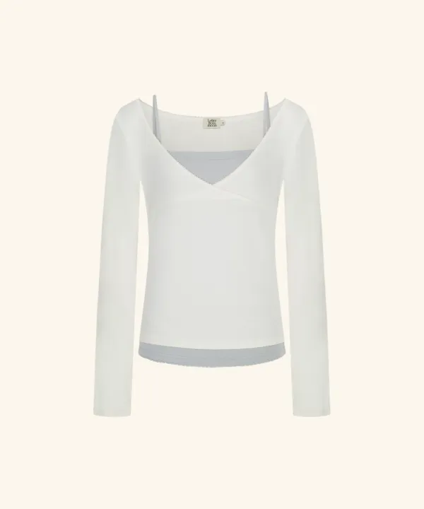 [M 9/21 순차배송] Overlap Lace V-Neck Set (Cream)