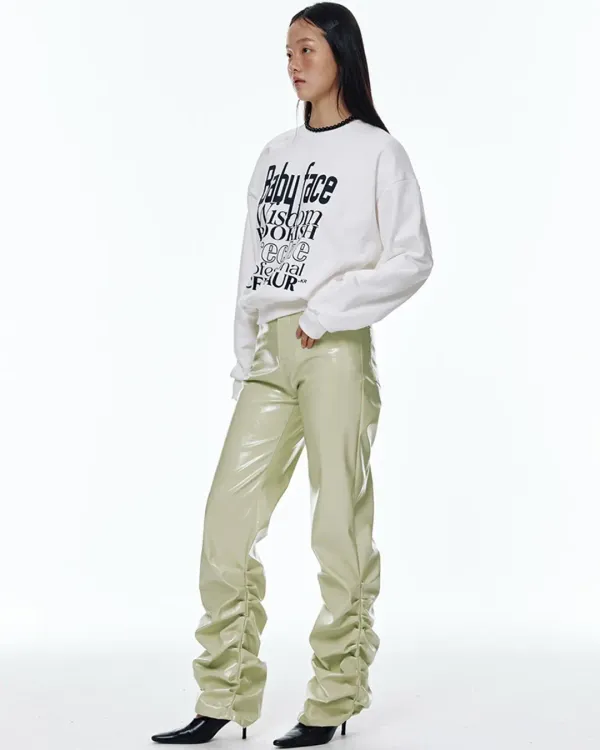 SHIRRING LEATHER PANTS_MINT