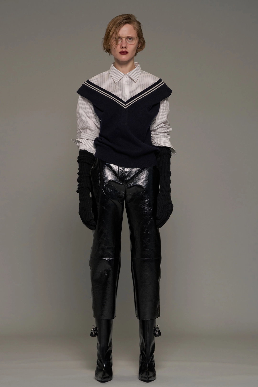 푸쉬버튼 FW26 WHITE STRIPE LAYERED KNIT VEST SHIRT 상품 이미지 1