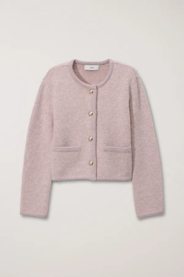 COLLARLESS KNIT JACKET SOFT PINK