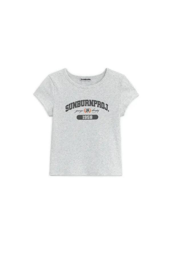 SUNBURN LOGO CAP SLEEVE T-SHIRT, MELANGE GRAY