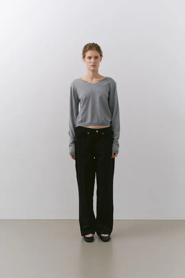 LINE SEMI CROP KNIT, MELANGE GRAY