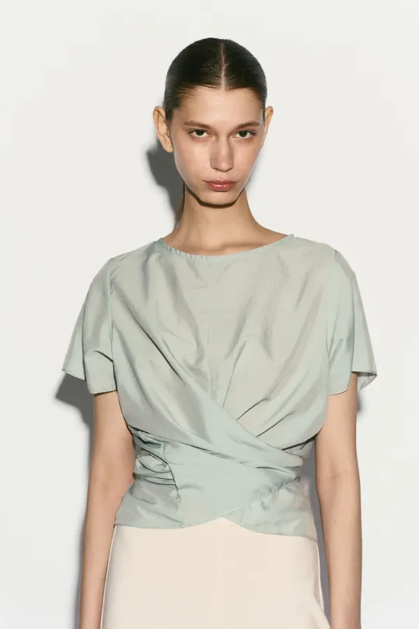 TIE BACK WRAP BLOUSE MINT