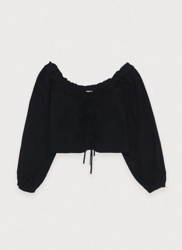 Prettish ribbon off blouse - black