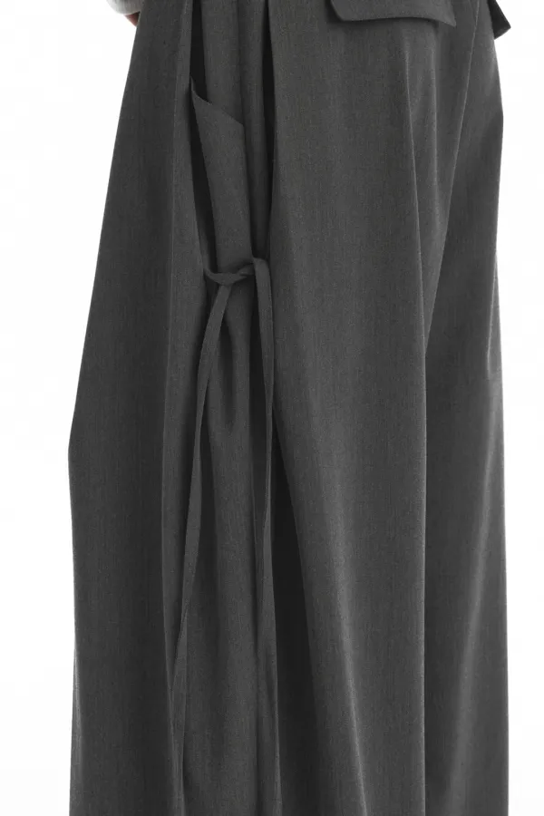 Side Strap Set-Up Wide Pants [ Charcoal ]
