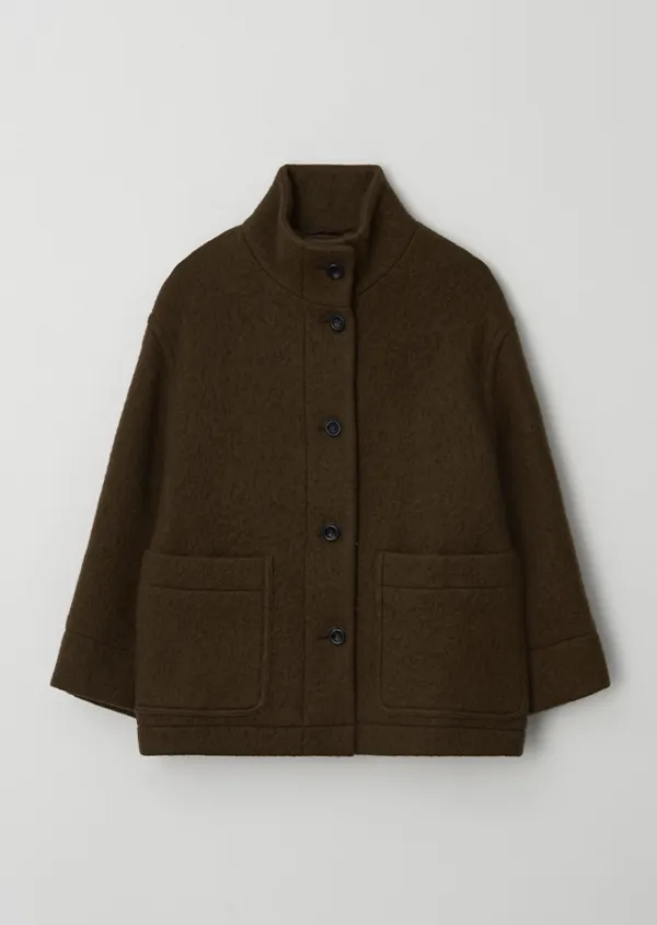 alpaca high-neck half coat-khaki brown