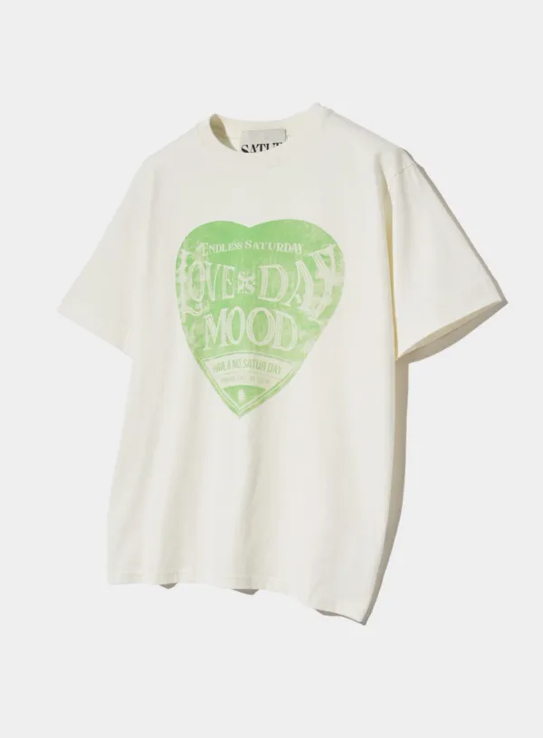 Saturday Retro Mood Graphic T-Shirt - Cream Green