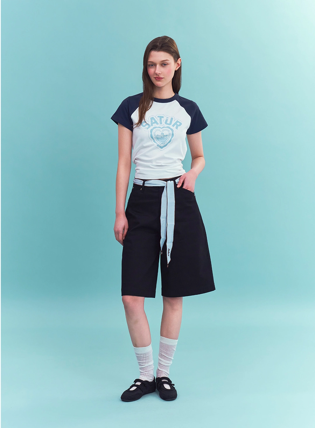 세터 (W) Heart Graphic Raglan T-Shirt - White 상품 이미지 3