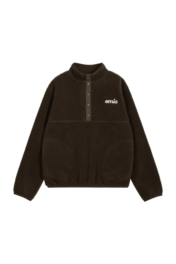 OVERSIZED HALF NECK FLEECE TOP-BROWN