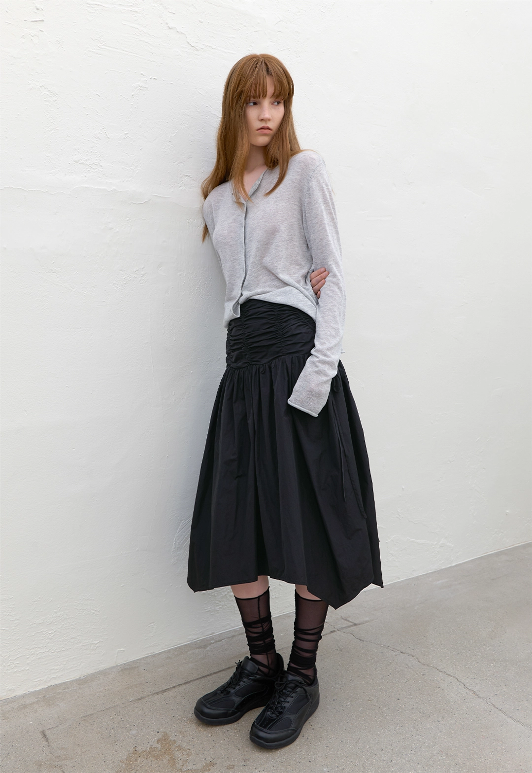 아뜰리에 나인 (SK-5092)UNBALANCED SHIRRING MIDI SKIRT 상품 이미지 3