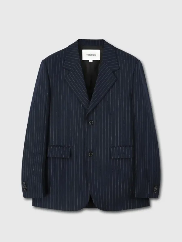STRIPED WOOL OVERSIZED TAILORED JACKET_ NAVY PINSTRIPE