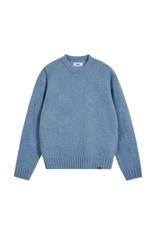 CHECK KNITTED PULLOVER-BLUE