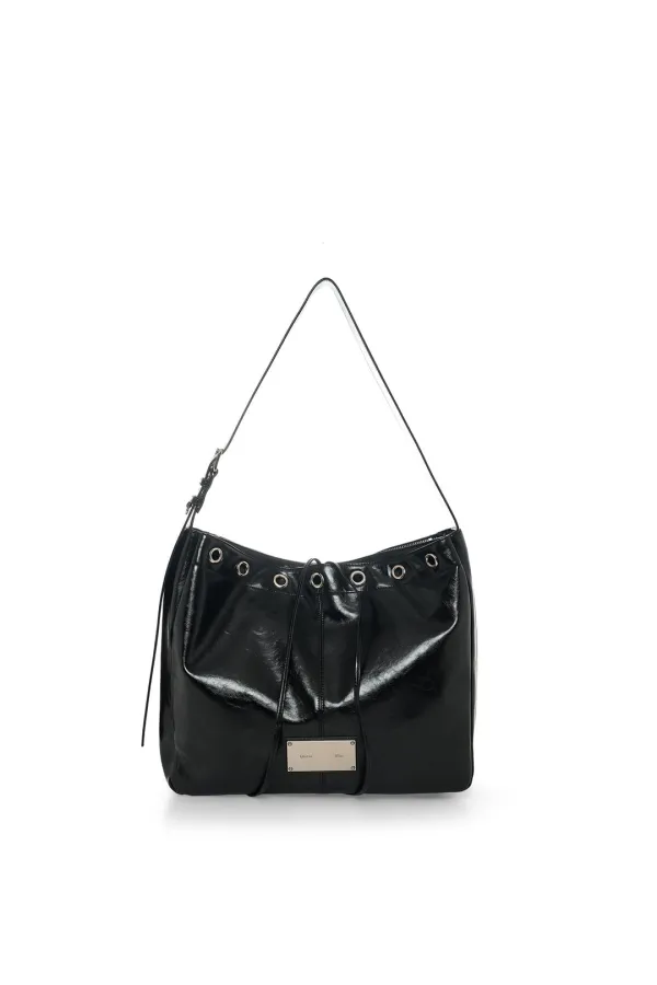 MATIN EYELET POINT LAYERED BIG SHOULDER BAG IN BLACK