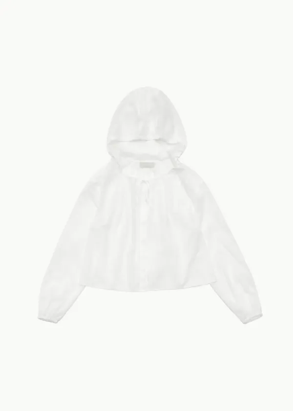 SHEER SHIRRING HOODED BLOUSE (2COLORS)