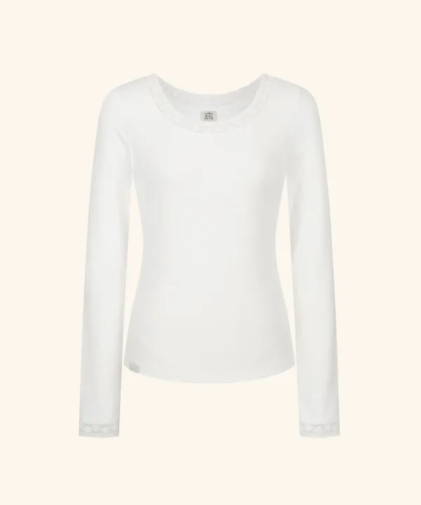 Letters Lace Boatneck T-Shirt (White)