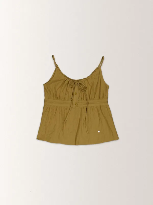 RIBBON BUTTON BLOUSE [ OLIVE ]