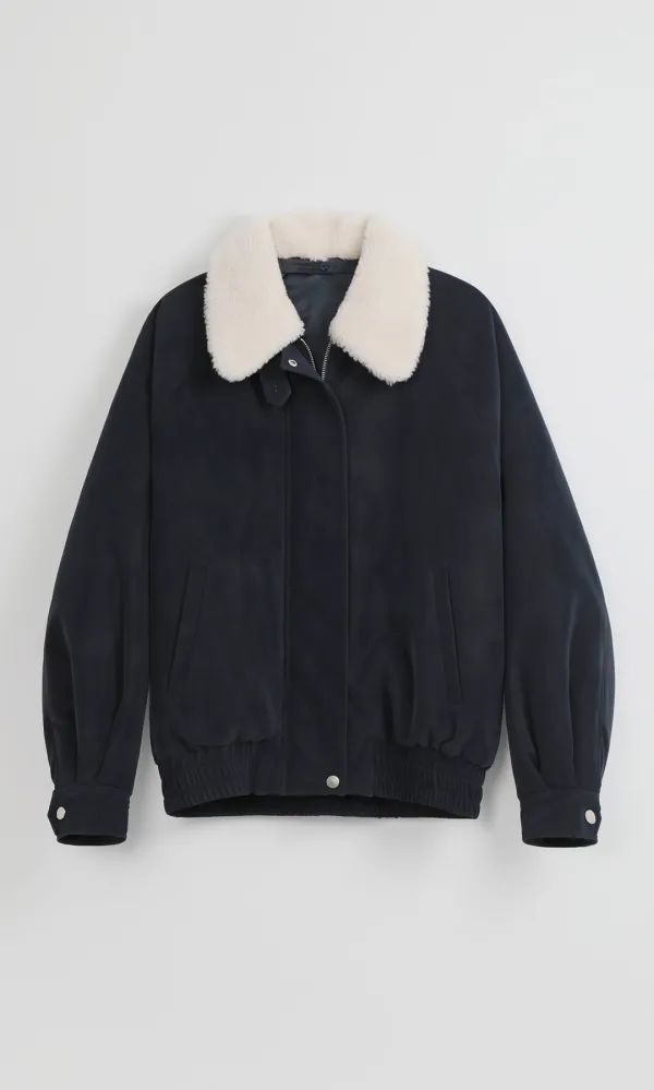 [10/26 예약배송] Wet Faux Leather Padding Blouson_Navy